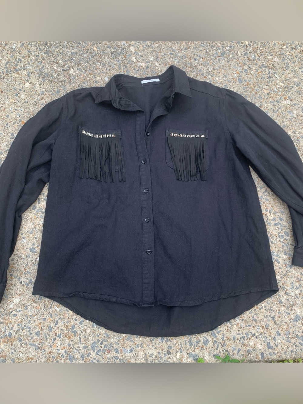 Veveret Black Denim Western Fringe Button-Up Shirt